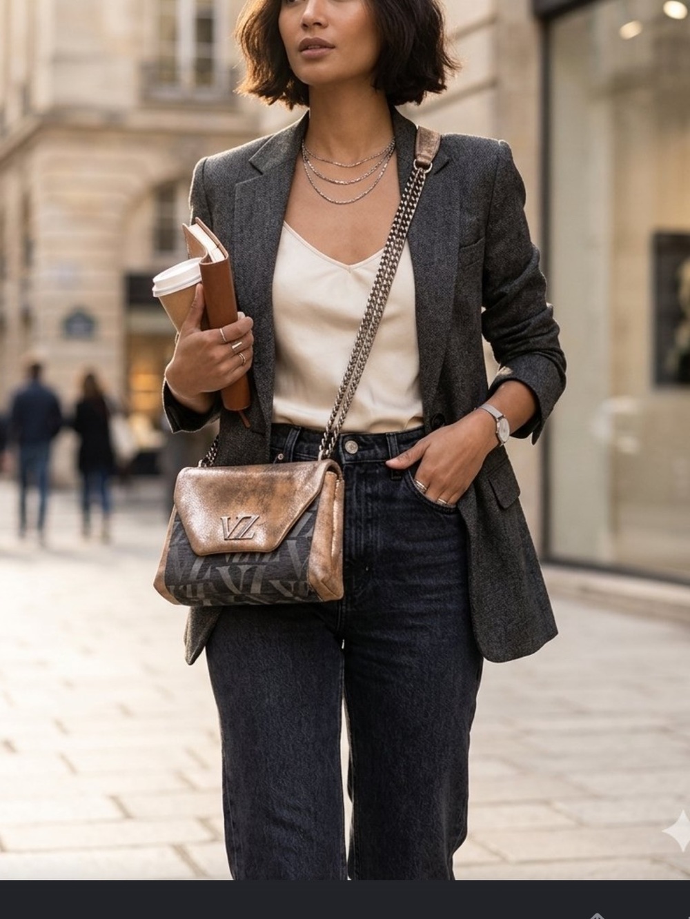 Leather Chain-strap Shoulder Bag in Metallic Brown by their Vélez Artisan line